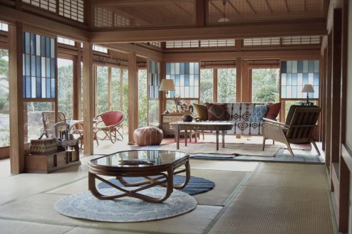 10.縁側 佐倉スタジオ｜青い障子4枚装飾例